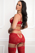 Load image into Gallery viewer, 3pc Zipper Top With Garter Mini Skirt and - Stockings - One Size - Red